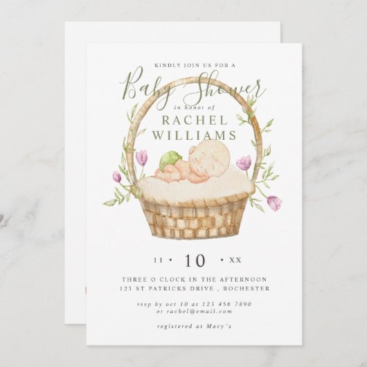 イースターバスケットの赤ちゃんシャワーの招待状 招待状 (正面/裏面)
