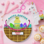 イースターバスケットイエローブルーストライプのシック卵 ペーパープレート (パーティー)