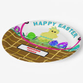 イースターバスケットイエローブルーストライプのシック卵 ペーパープレート (アングル)