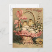 イースターバスケットエッグシックピンクボウ シーズンポストカード (正面/裏面)