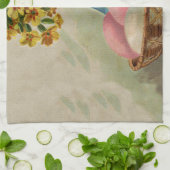 イースターバスケットエッグフラワーズアンティーク キッチンタオル (折り畳み)