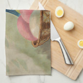 イースターバスケットエッグフラワーズアンティーク キッチンタオル (四つ折り)