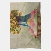 イースターバスケットエッグフラワーズアンティーク キッチンタオル (縦)