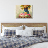 イースターバスケットエッグフラワーズアンティーク キャンバスプリント (インサイチュ (寝室))