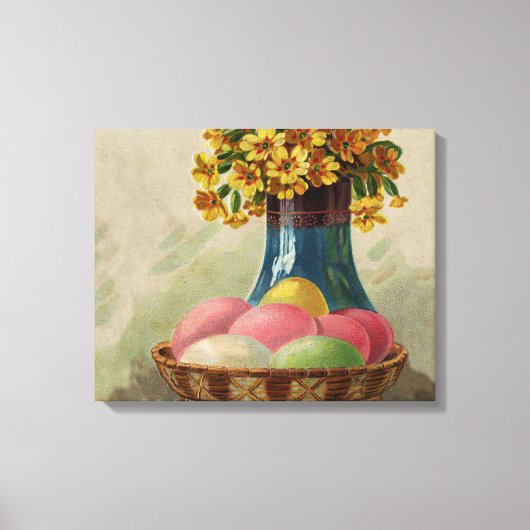 イースターバスケットエッグフラワーズアンティーク キャンバスプリント (正面)