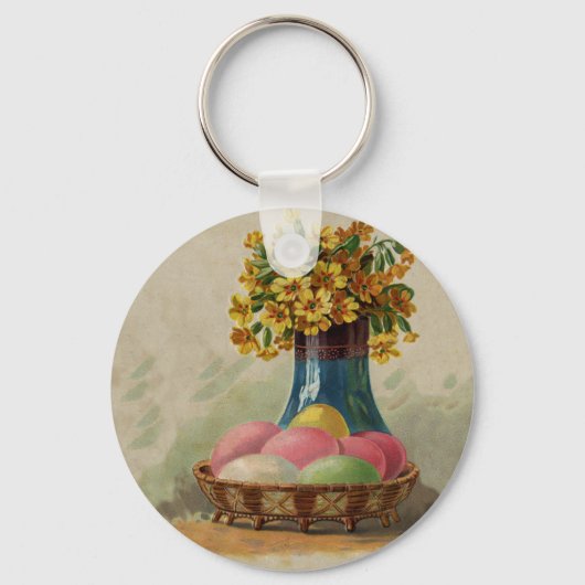 イースターバスケットエッグフラワーズアンティーク キーホルダー (正面)