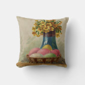イースターバスケットエッグフラワーズアンティーク クッション (正面)