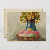 イースターバスケットエッグフラワーズアンティーク シーズンポストカード (正面/裏面)