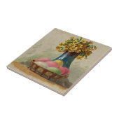 イースターバスケットエッグフラワーズアンティーク タイル (側面)