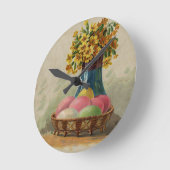 イースターバスケットエッグフラワーズアンティーク ラウンド壁時計 (傾斜)