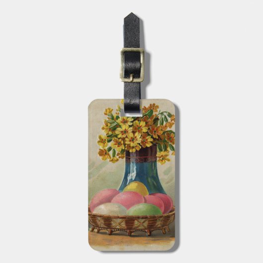 イースターバスケットエッグフラワーズアンティーク ラゲッジタグ (正面縦)