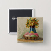 イースターバスケットエッグフラワーズアンティーク 缶バッジ (正面&裏面)