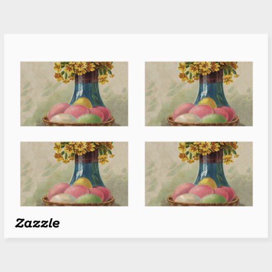 イースターバスケットエッグフラワーズアンティーク 長方形シール (シート)