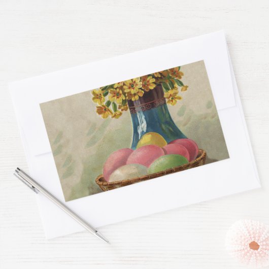 イースターバスケットエッグフラワーズアンティーク 長方形シール (封筒)