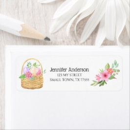 イースターバスケットエッグ春の花ピンクアドレス ラベル