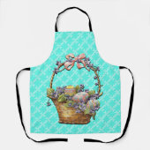 イースターバスケットターコイズ市松模様にデザインエプロン エプロン (正面)