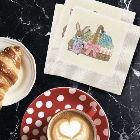 イースターバスケットドラゴンエッグ 縁ありカクテルナプキン