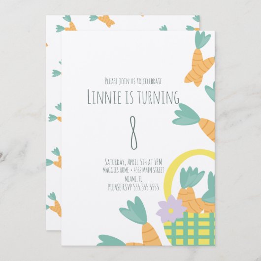 イースターバスケットフルニンジン誕生日クラフト 招待状 (正面/裏面)