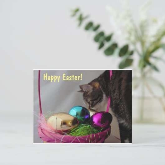 イースターバスケット付き猫 シーズンポストカード (スタンド正面)