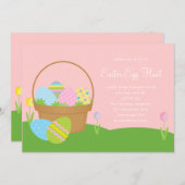 イースターバスケット卵狩りパーティの招待状 招待状 (正面/裏面)