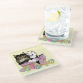 イースターバスケット虎猫キッテン ガラスコースター (アングル)