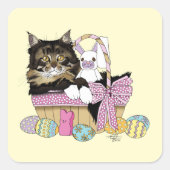 イースターバスケット虎猫キッテン スクエアシール (正面)