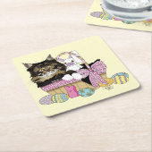 イースターバスケット虎猫キッテン スクエアペーパーコースター (アングル)