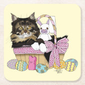 イースターバスケット虎猫キッテン スクエアペーパーコースター (正面)