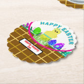 イースターバスケット イエロー ブルー チック エッグ ペーパーコースター (アングル)