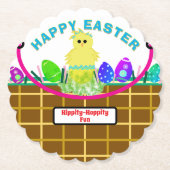 イースターバスケット イエロー ブルー チック エッグ ペーパーコースター (正面)