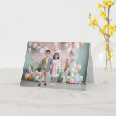 イースターバックドロップ パステル背景 オーダーメイド フォト カード (黄色い花)