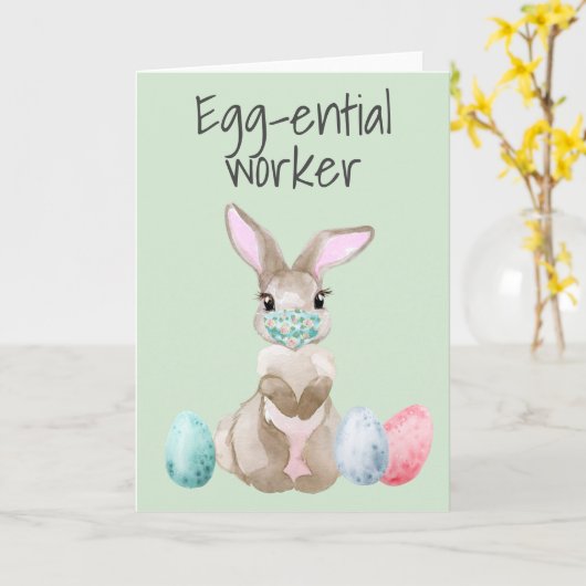 イースターバニおもしろいー精力労働者のコーディ カード (黄色い花)