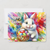 イースターバニカラフルーが卵をバスケットに入れる –  シーズンカード (正面)