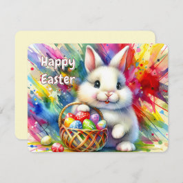 イースターバニカラフルーが卵をバスケットに入れる – シーズンカード