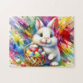 イースターバニカラフルーが卵をバスケットに入れる –  ジグソーパズル (横)