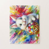 イースターバニカラフルーが卵をバスケットに入れる –  ジグソーパズル (縦)