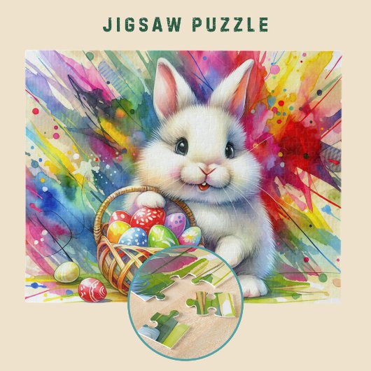 イースターバニカラフルーが卵をバスケットに入れる –  ジグソーパズル