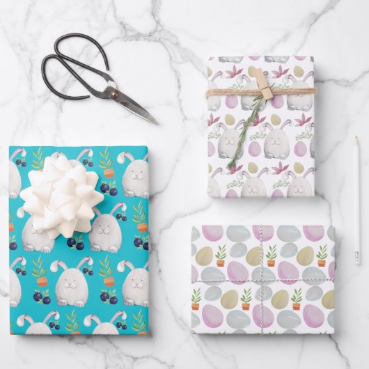 イースターバニカラフルーの水の色パターン ラッピングペーパーシート (正面)