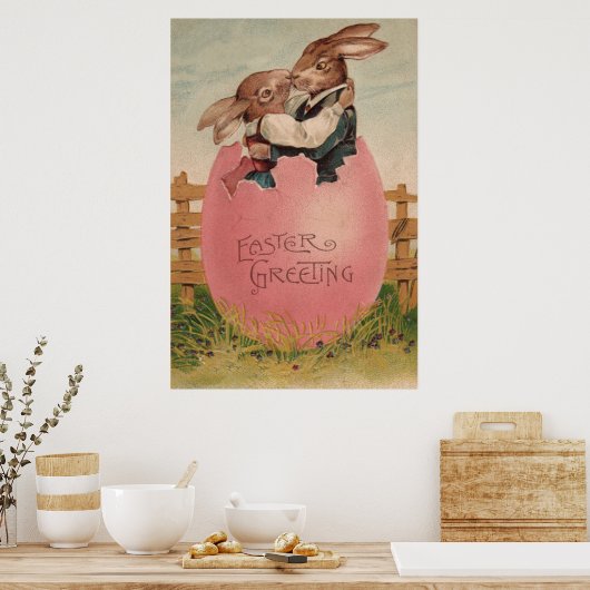 イースターバニキスをするー色彩の鮮やかカップルの卵 ポスター (キッチン)