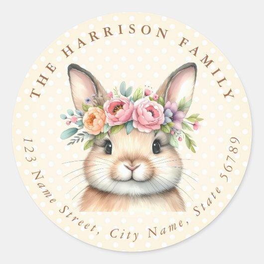 イースターバニパーソナライズされたー名ラウンドステッカー ラウンドシール (正面)