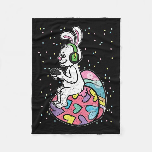 イースターバニーうさぎコントロール付きビデオゲームプレーヤー フリースブランケット (正面)