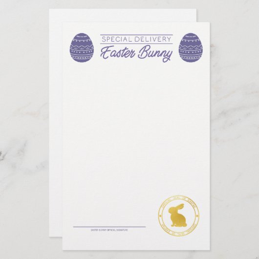 イースターバニーからの紫の空白の手紙 (正面/裏面)