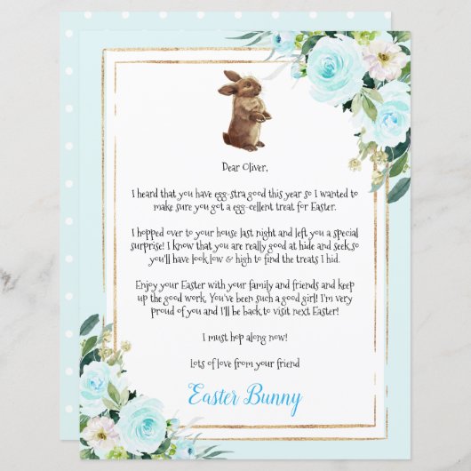 イースターバニーから子供への青文字 (正面/裏面)