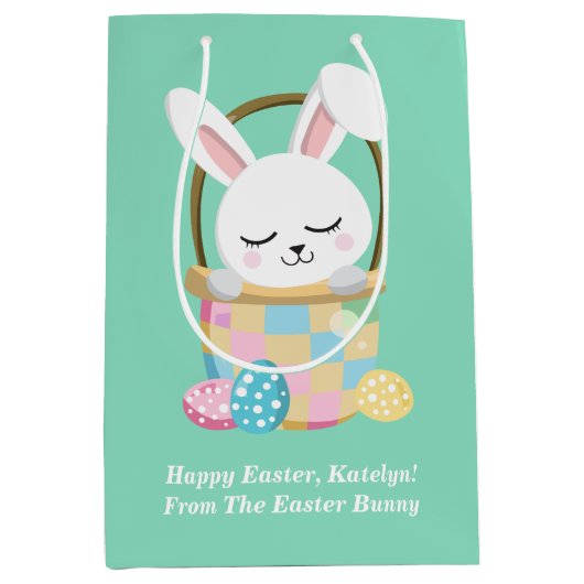 イースターバニーかわいいパステルグリーンキッズギフトから ミディアムペーパーバッグ (正面)