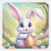 イースターバニーかわいいフローラステッカー春カラー スクエアシール (正面)