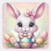 イースターバニーかわいいフローラステッカー春カラー スクエアシール (正面)