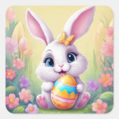 イースターバニーかわいいフローラステッカー春カラー スクエアシール (正面)