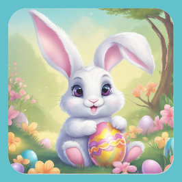 イースターバニーかわいいフローラステッカー春カラー スクエアシール