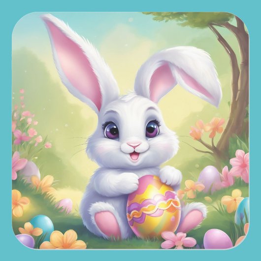 イースターバニーかわいいフローラステッカー春カラー スクエアシール