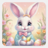 イースターバニーかわいいフローラステッカー春カラー スクエアシール (正面)